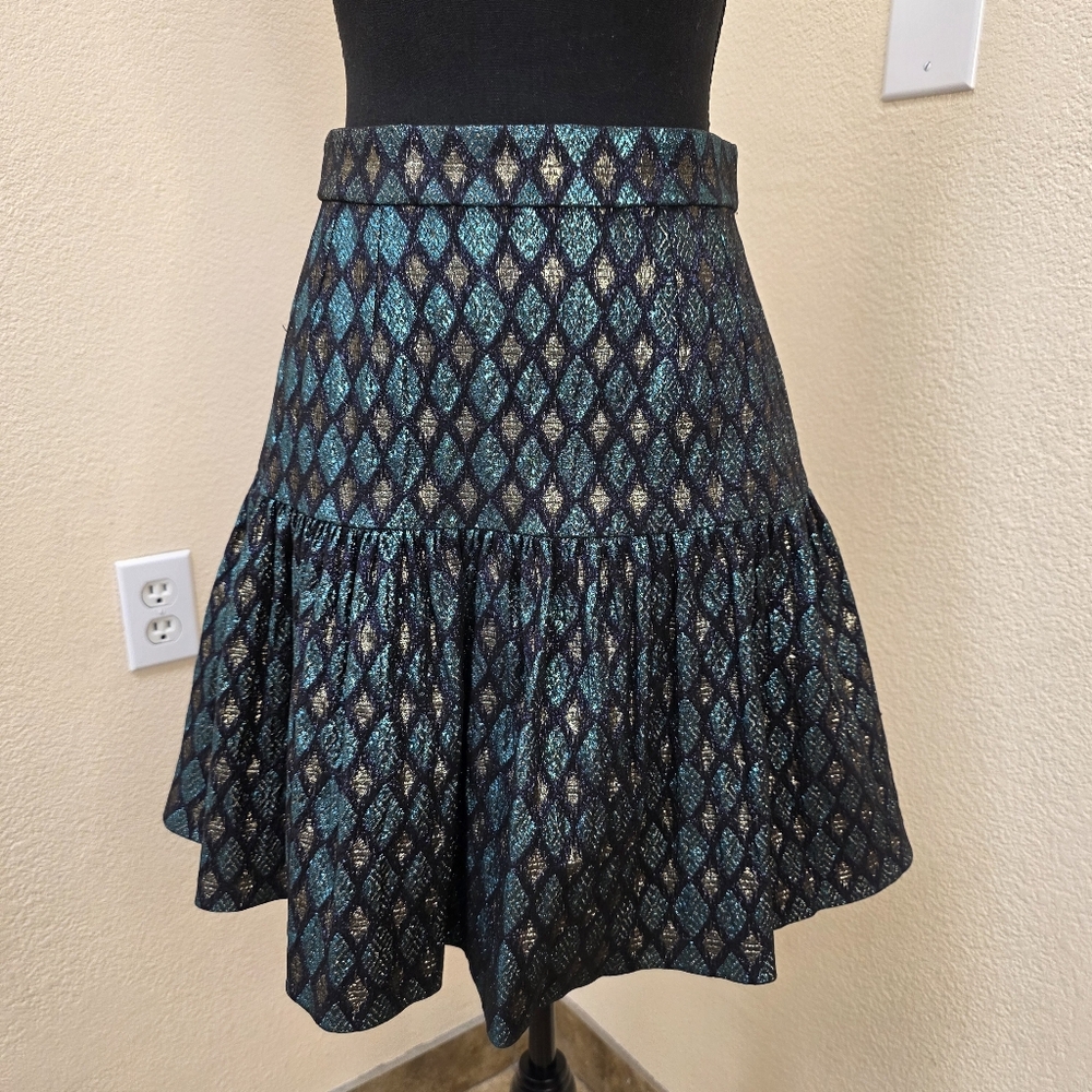 Dolce & Gabbana Mini Skirt Metallic Green Teal Geometric Skirt